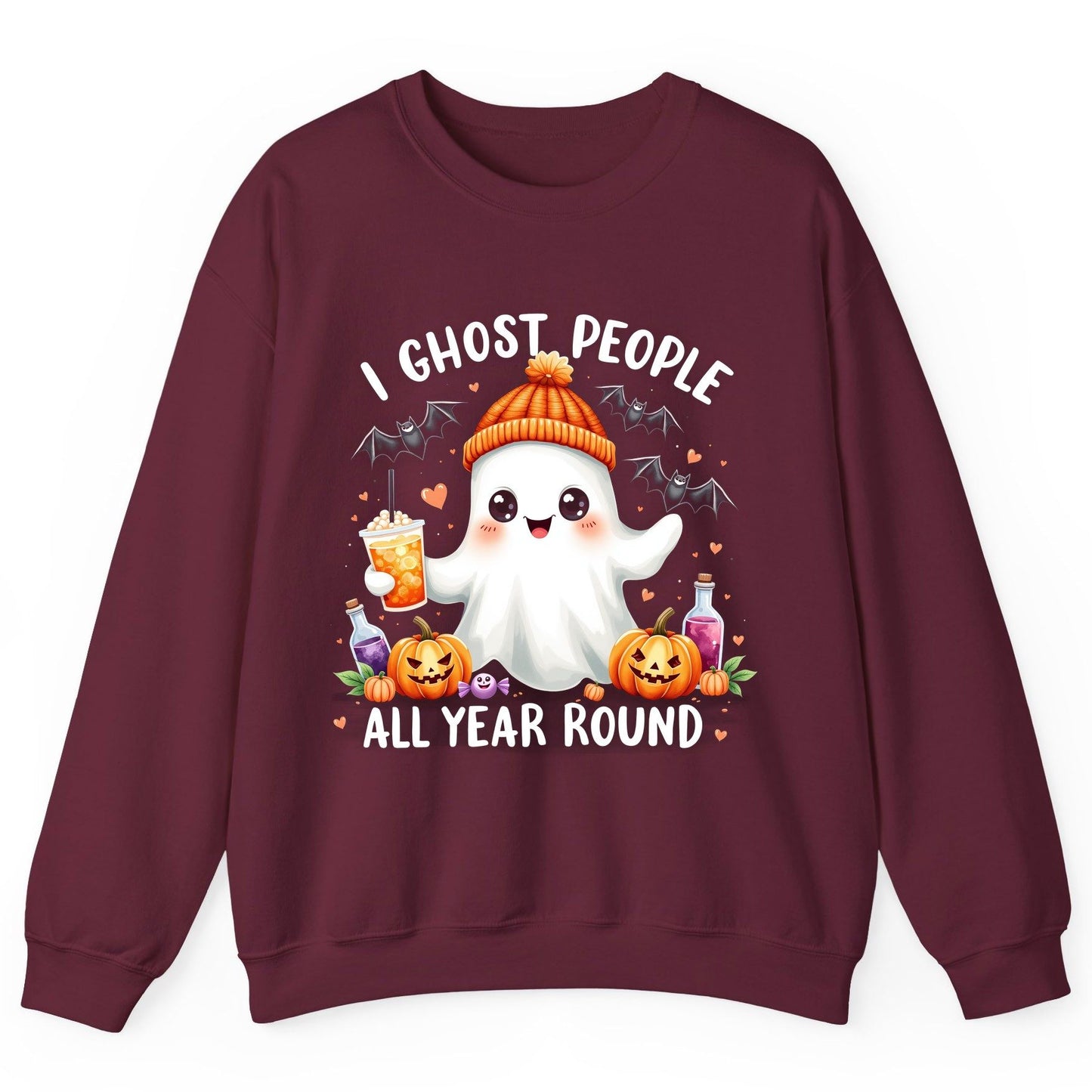 I Ghost People All Year Round cute ghost Sweatshirt Maroon product mockup