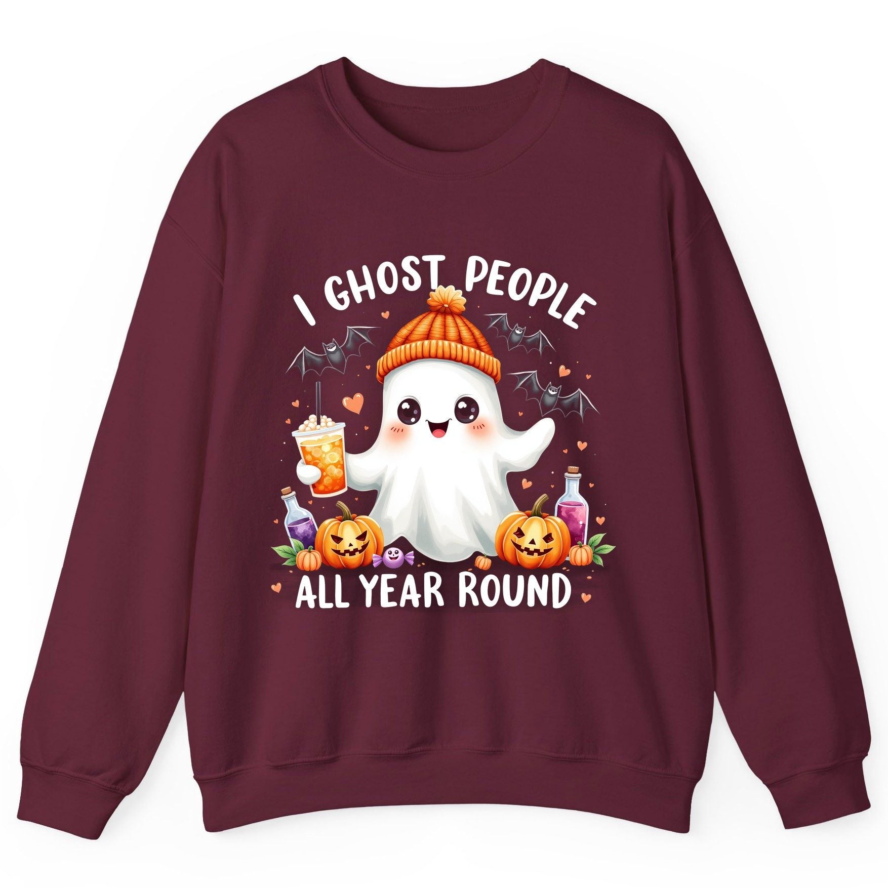 I Ghost People All Year Round cute ghost Sweatshirt Maroon product mockup