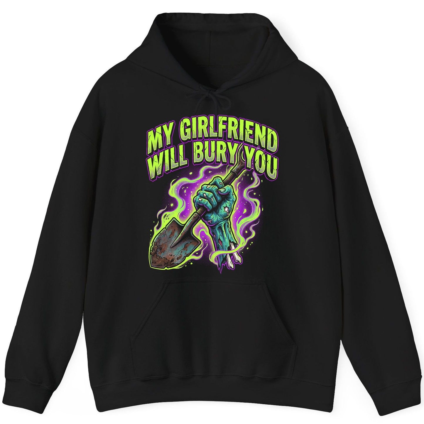 My Girlfriend Will Bury You zombie Hoodie Black product mockup