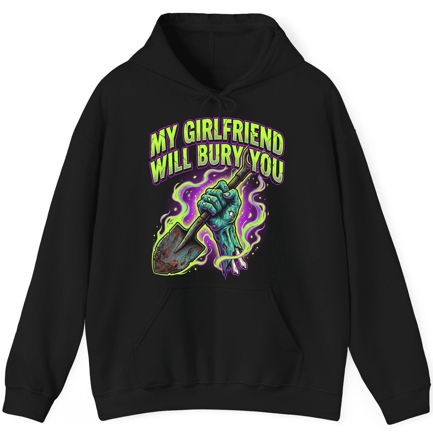 My Girlfriend Will Bury You zombie Hoodie Black product mockup