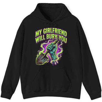 My Girlfriend Will Bury You zombie Hoodie Black product mockup