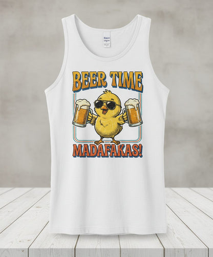Funny Chick drinking beer Chick Tank Top - product mockup - White