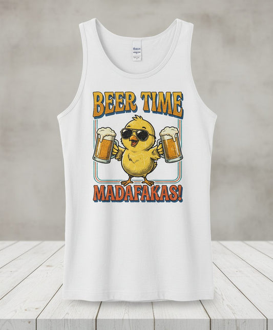 Funny Chick drinking beer Chick Tank Top - product mockup - White