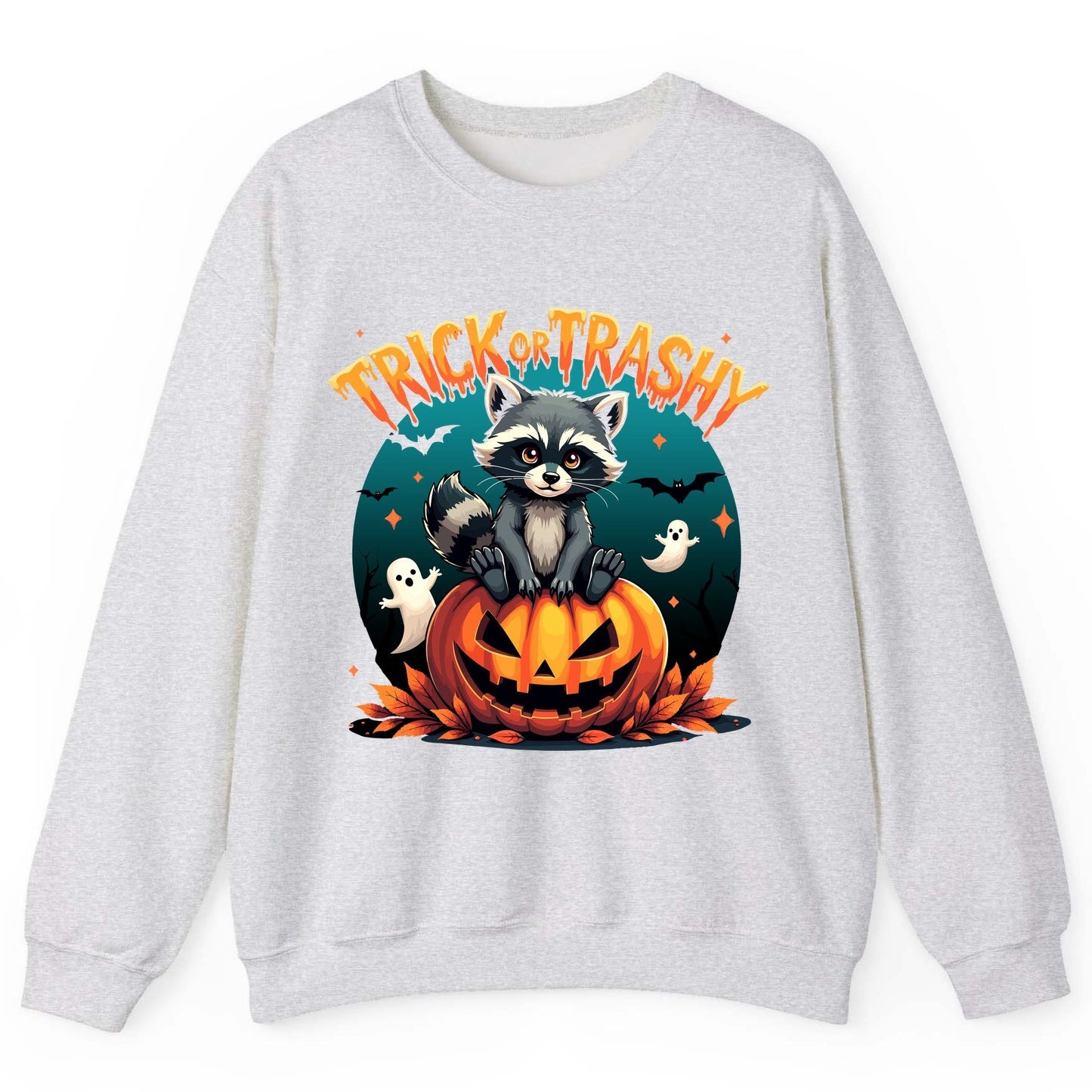 Trick or Trashy Halloween raccoon Sweatshirt Ash product mockup