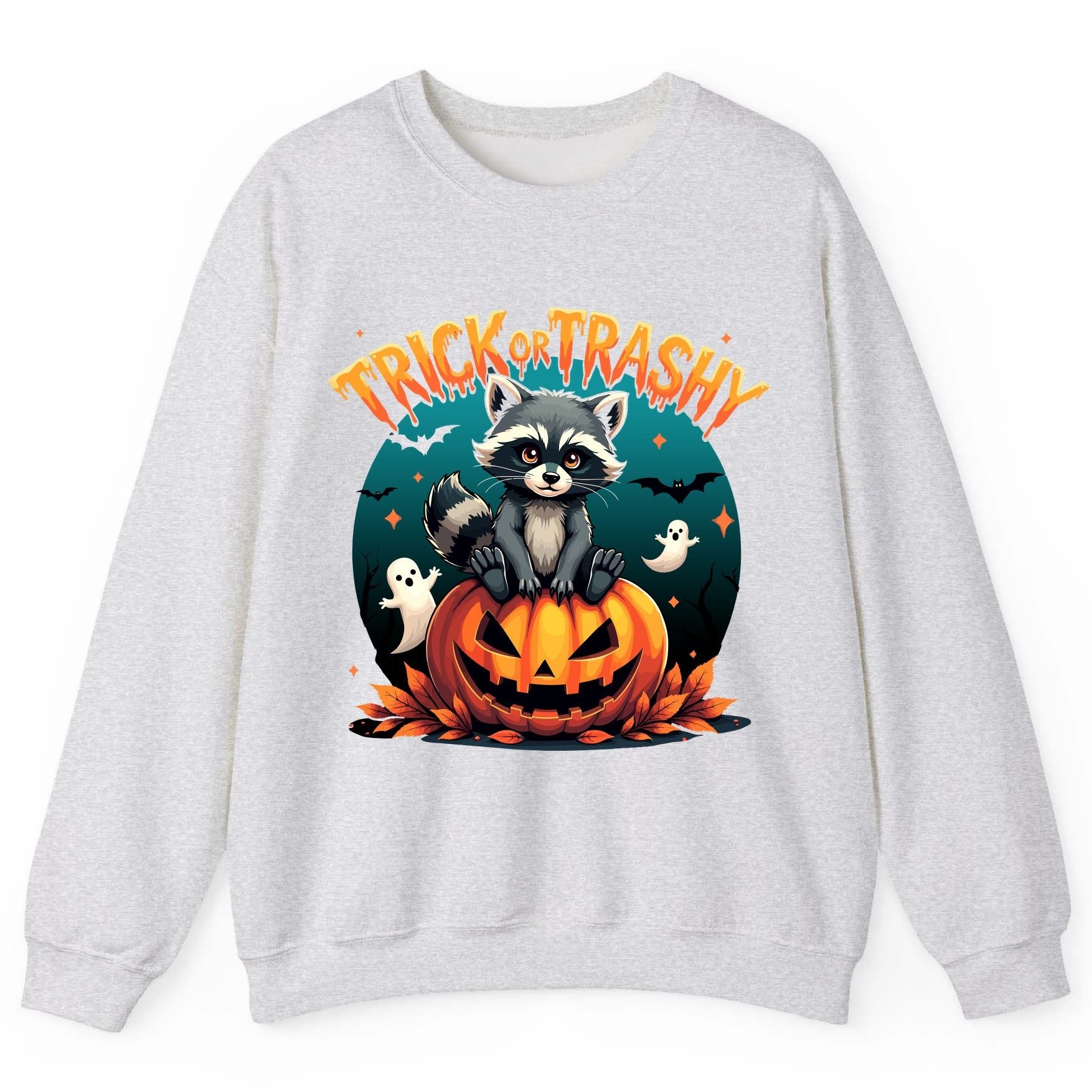 Trick or Trashy Halloween raccoon Sweatshirt Ash product mockup