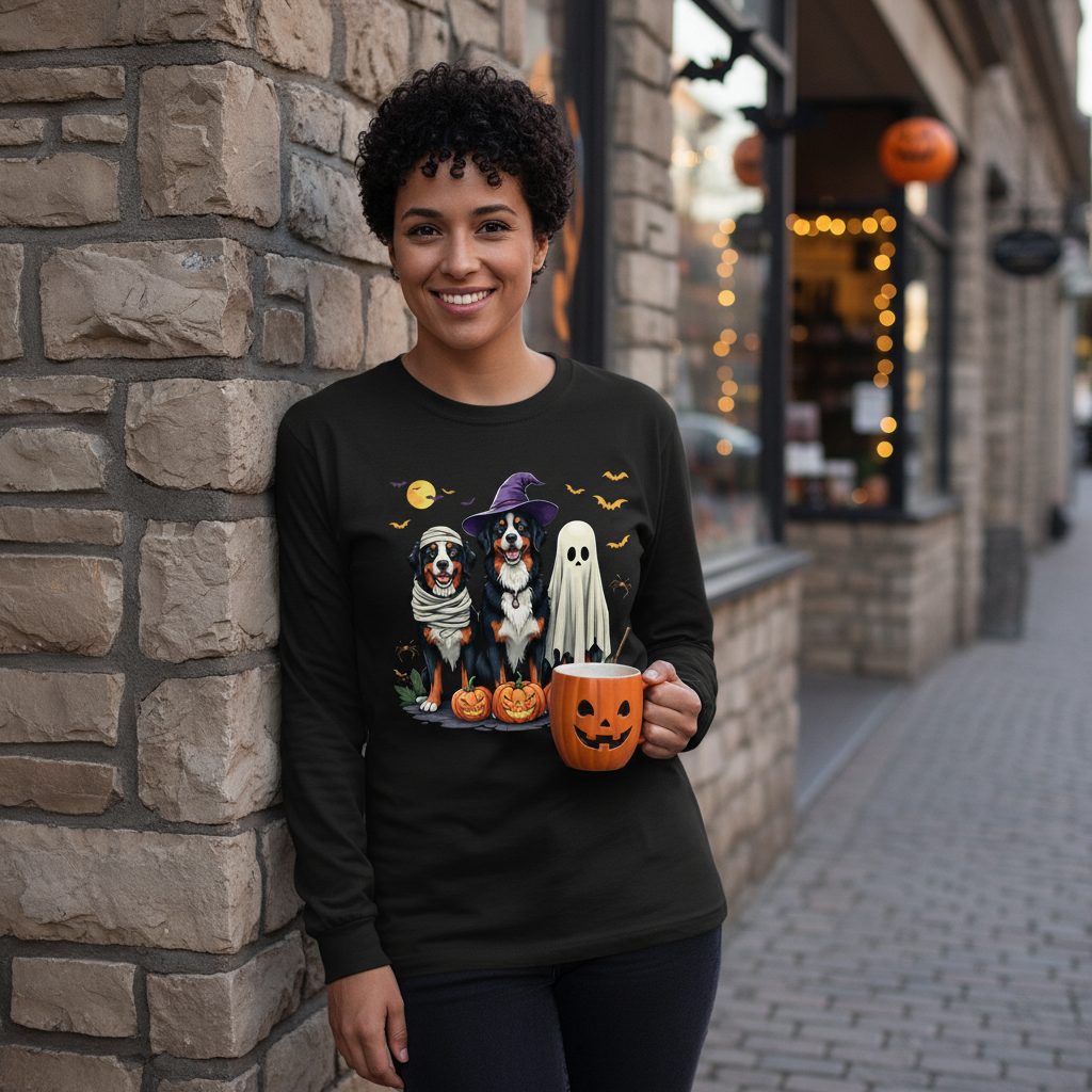 Halloween Bernese Mountain Dogs bernese mountain dog Long Sleeve Tee Black lifestyle mockup