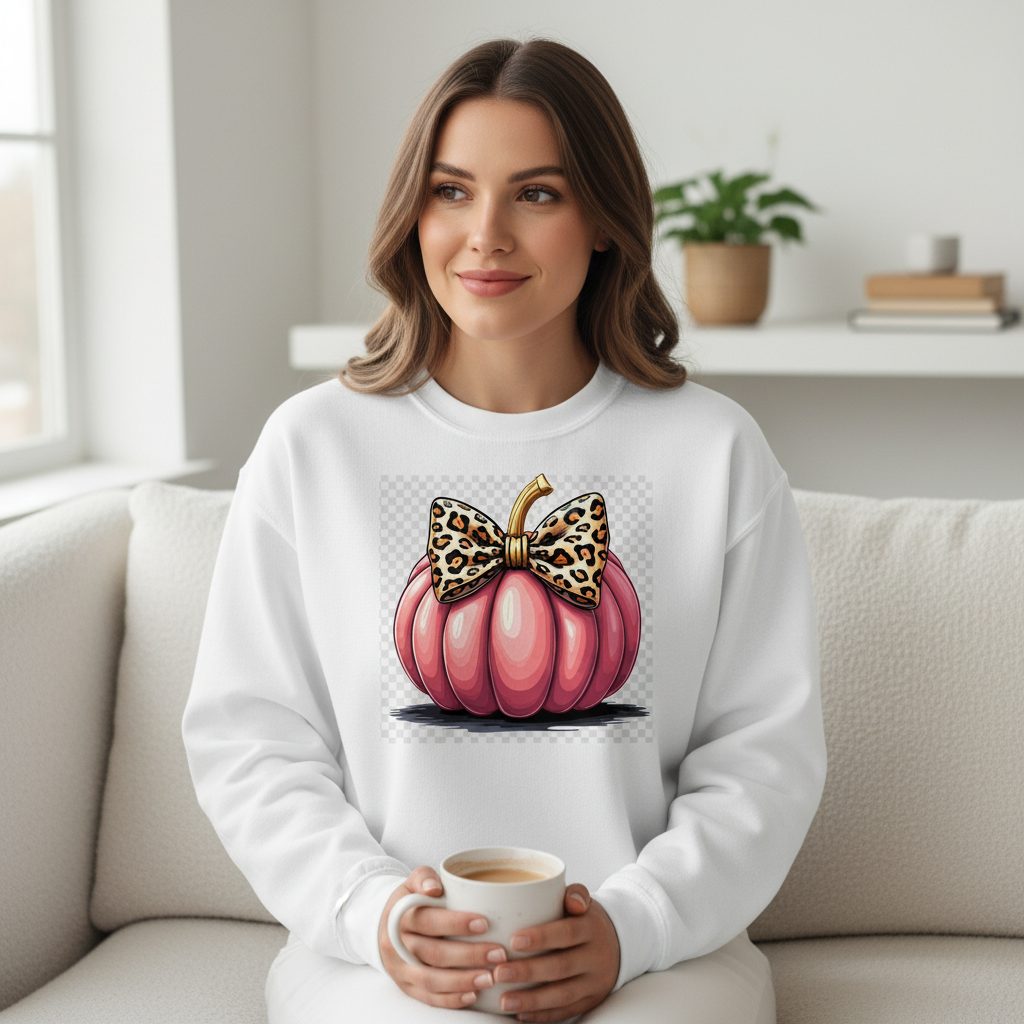 Pink Leopard Pumpkin pink pumpkin Sweatshirt White lifestyle mockup