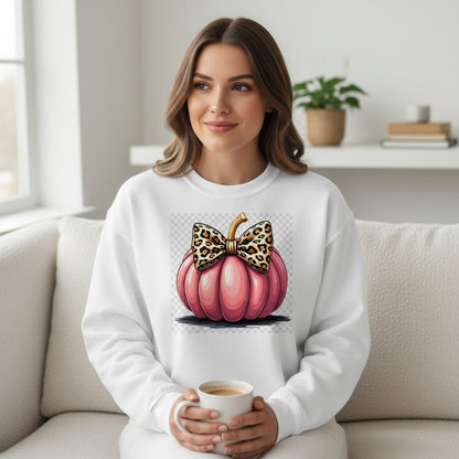 Pink Leopard Pumpkin pink pumpkin Sweatshirt White lifestyle mockup