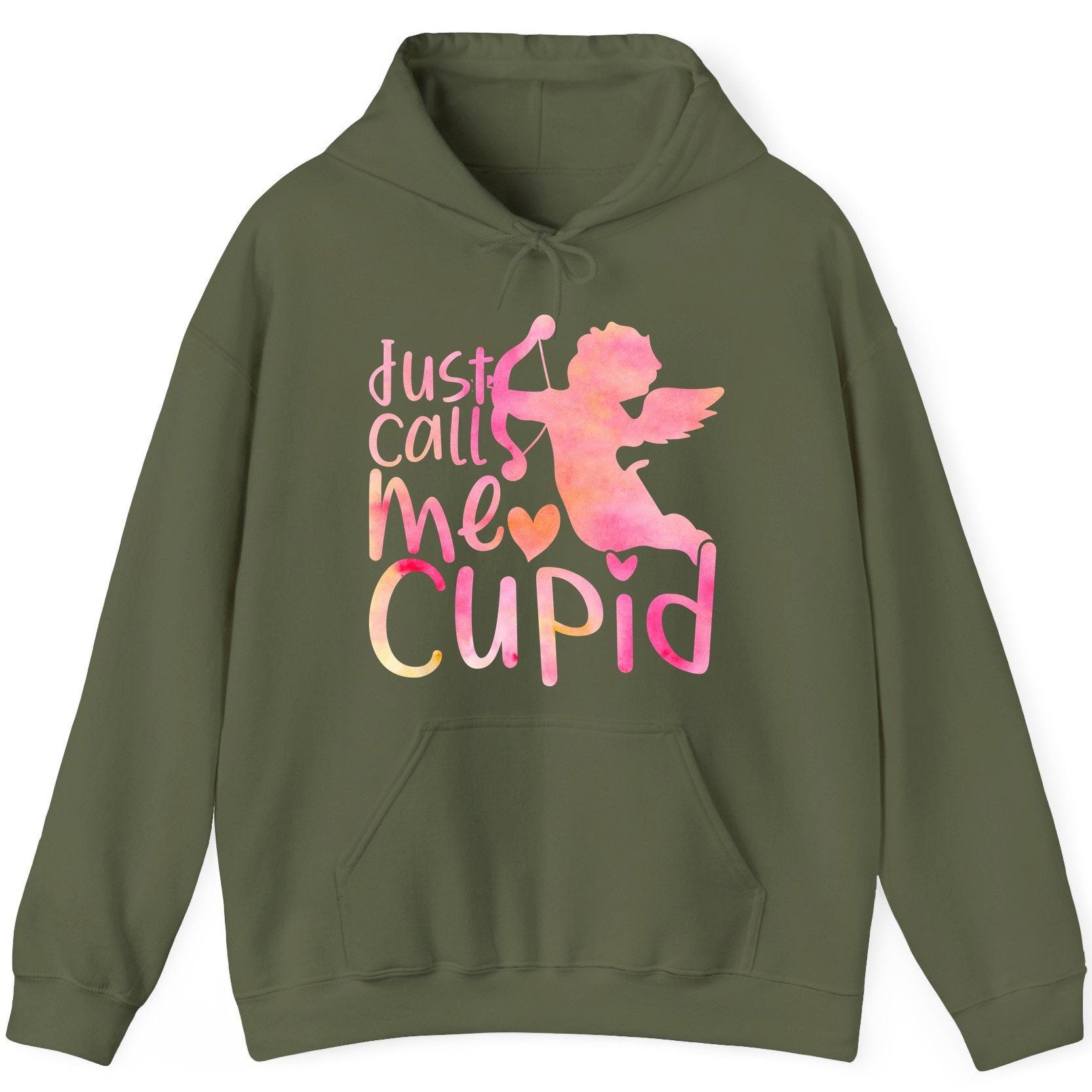Just Call Me Cupid cupid Hoodie Military Green product mockup