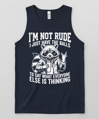 Sassy Raccoon I'm Not Rude Funny Quote Tank Top - Navy