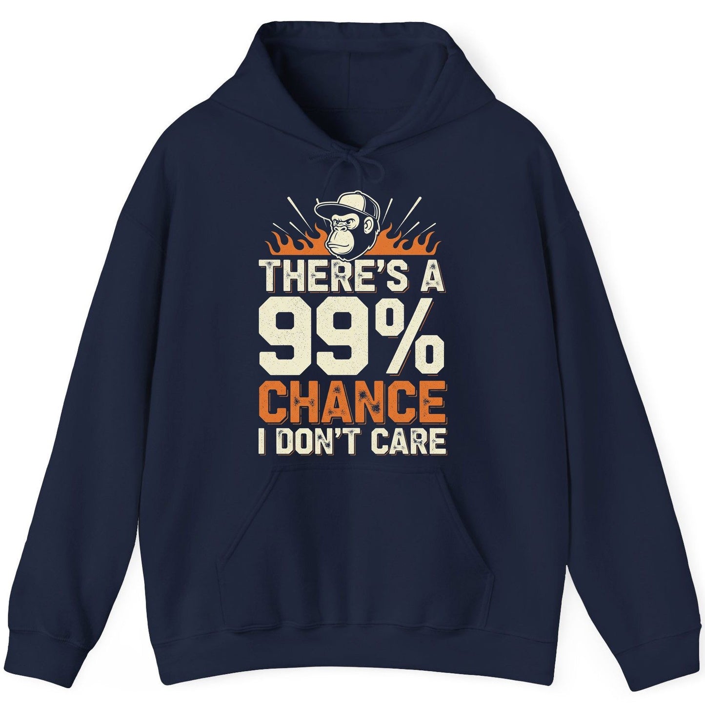 There's a 99% Chance I Don't Care sarcastic monkey Hoodie Navy product mockup