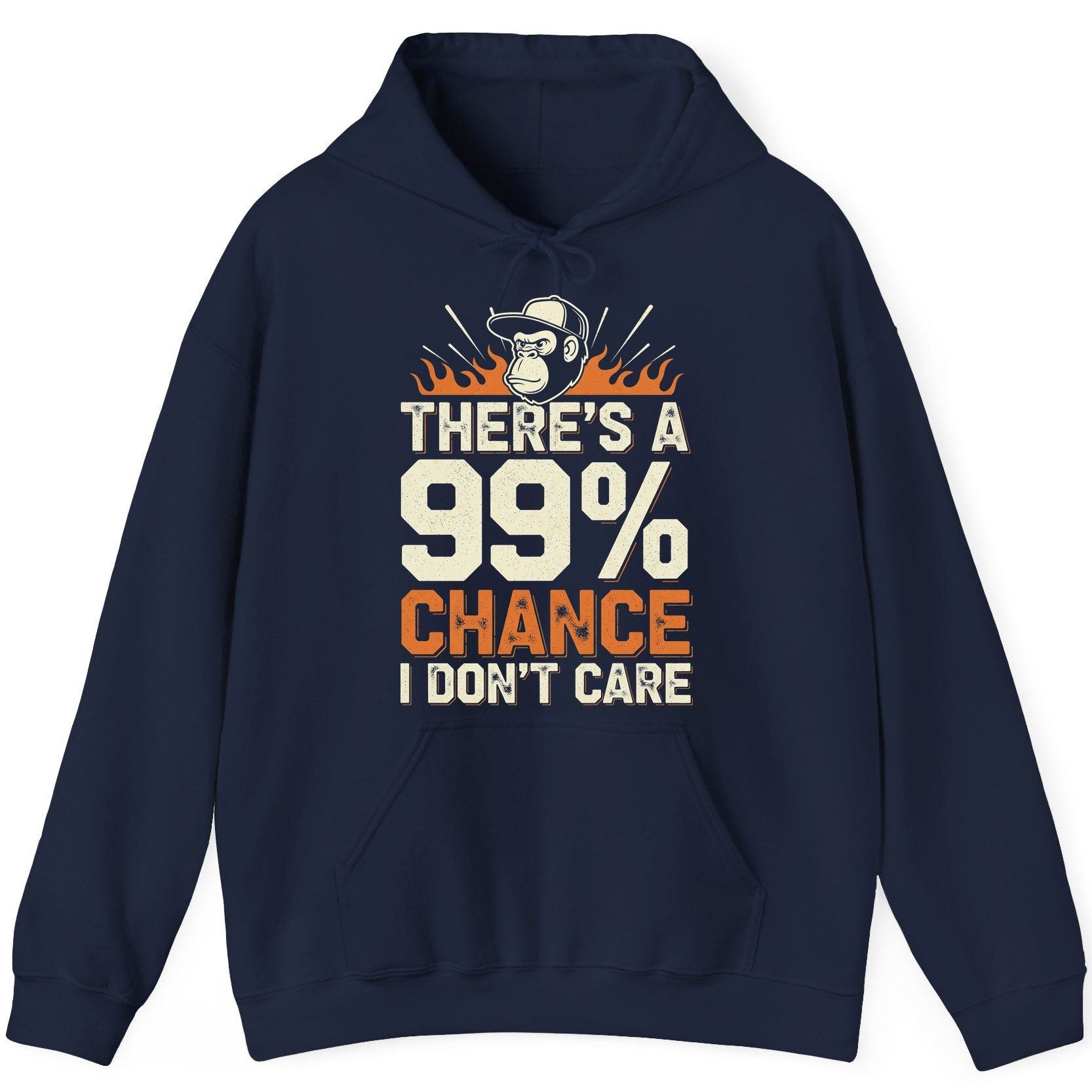 There's a 99% Chance I Don't Care sarcastic monkey Hoodie Navy product mockup
