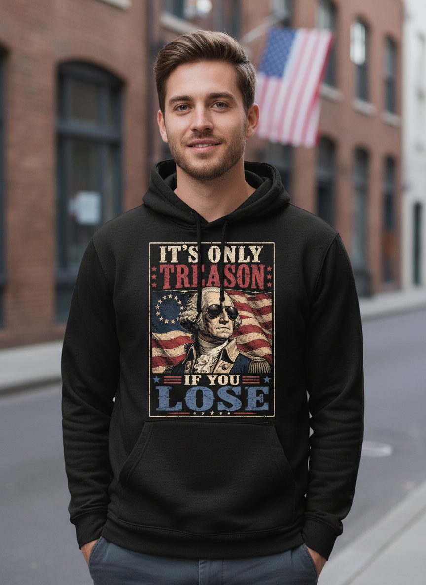 It's Only Treason If You Lose Funny Patriotic Hoodie - lifestyle model mockup - Black