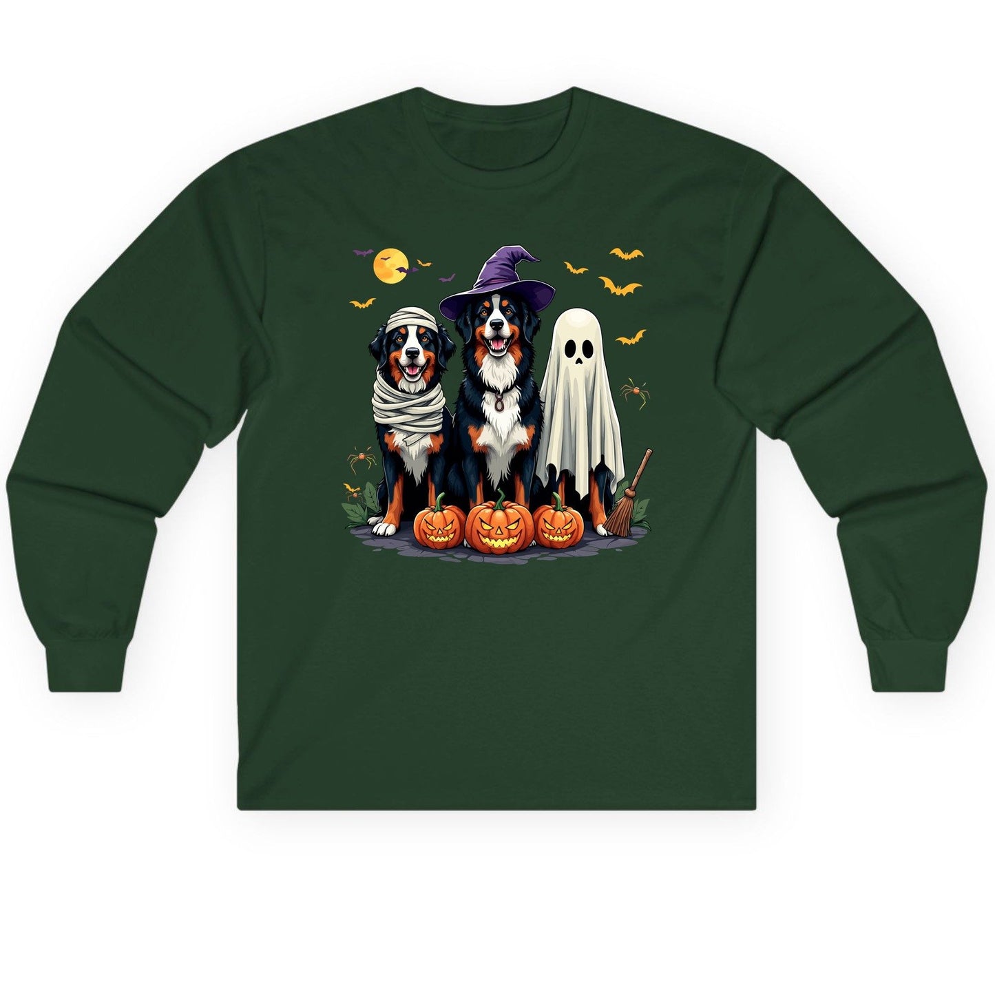 Halloween Bernese Mountain Dogs bernese mountain dog Long Sleeve Tee Forest Green product mockup