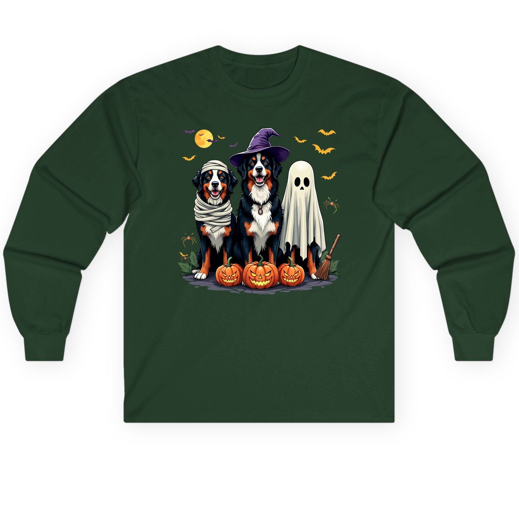 Halloween Bernese Mountain Dogs bernese mountain dog Long Sleeve Tee Forest Green product mockup