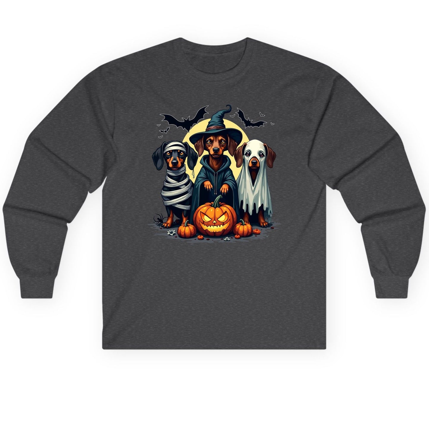 Dachshund Halloween Costumes dachshunds Long Sleeve Tee Dark Heather product mockup