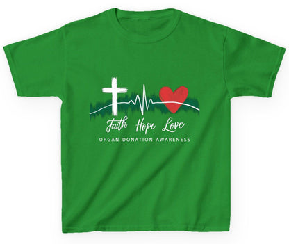 Faith Hope Love Organ Donation Awareness organ donation awareness Youth T-Shirt Irish Green product mockup