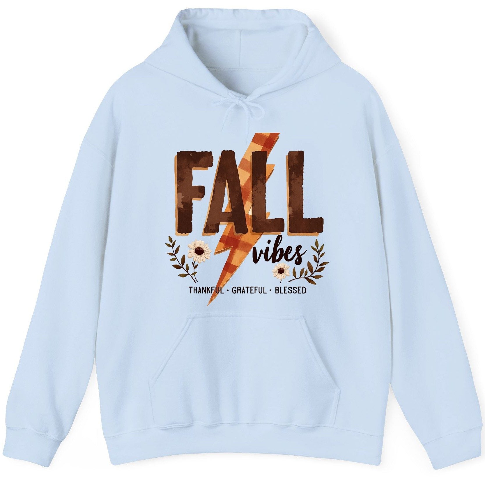 Fall Vibes Thankful Grateful Blessed autumn Hoodie Light Blue product mockup
