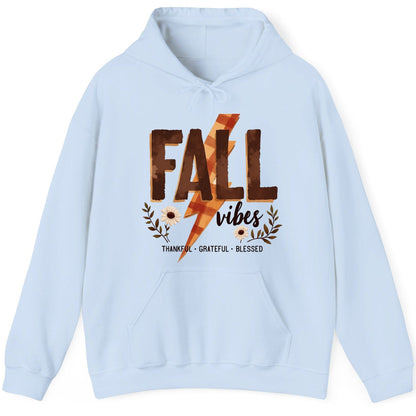 Fall Vibes Thankful Grateful Blessed autumn Hoodie Light Blue product mockup