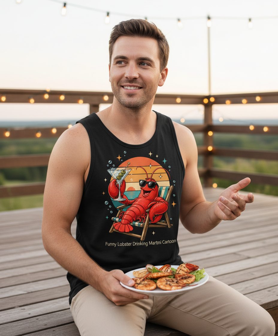 Funny Lobster Drinking Martini lobster Tank Top Black lifestyle mockup