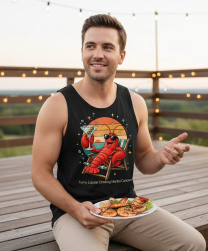 Funny Lobster Drinking Martini lobster Tank Top Black lifestyle mockup