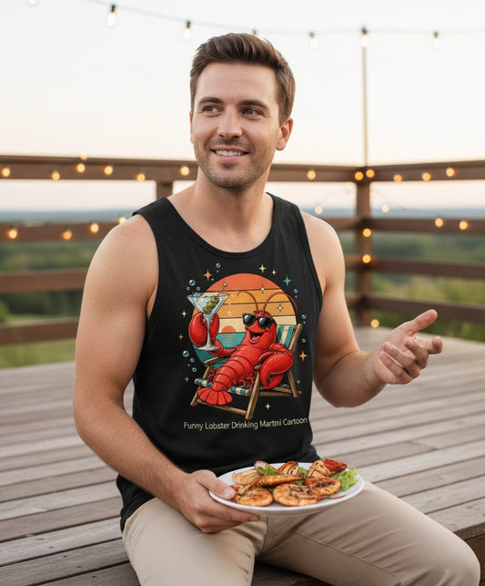 Funny Lobster Drinking Martini lobster Tank Top Black lifestyle mockup