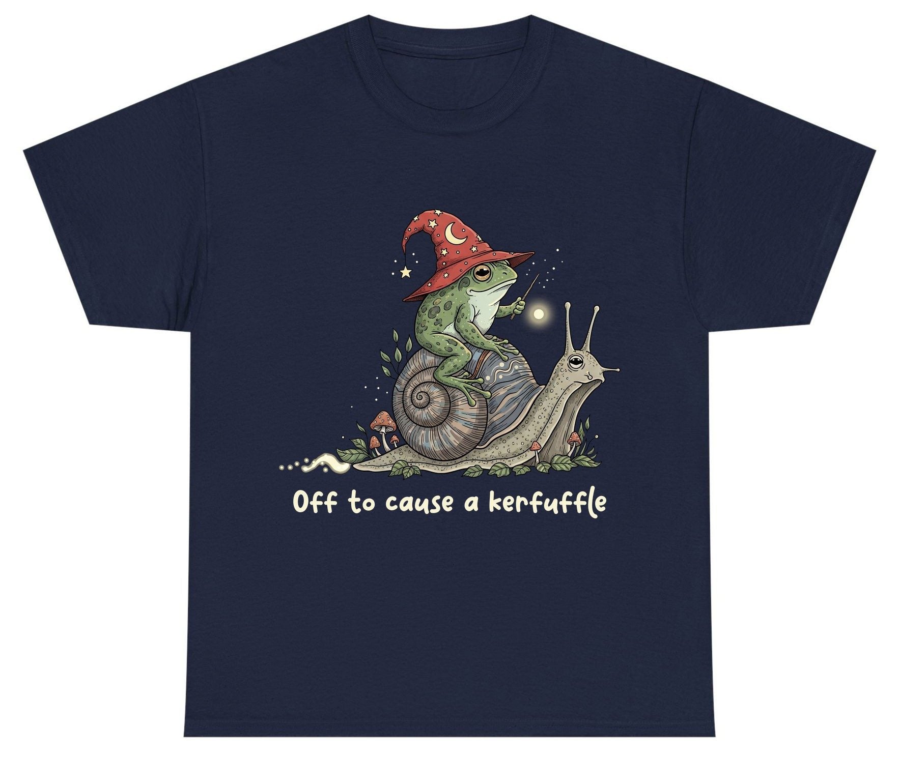 Off to Cause a Kerfuffle wizard frog Youth T-Shirt Navy product mockup