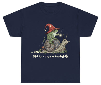 Off to Cause a Kerfuffle wizard frog Youth T-Shirt Navy product mockup