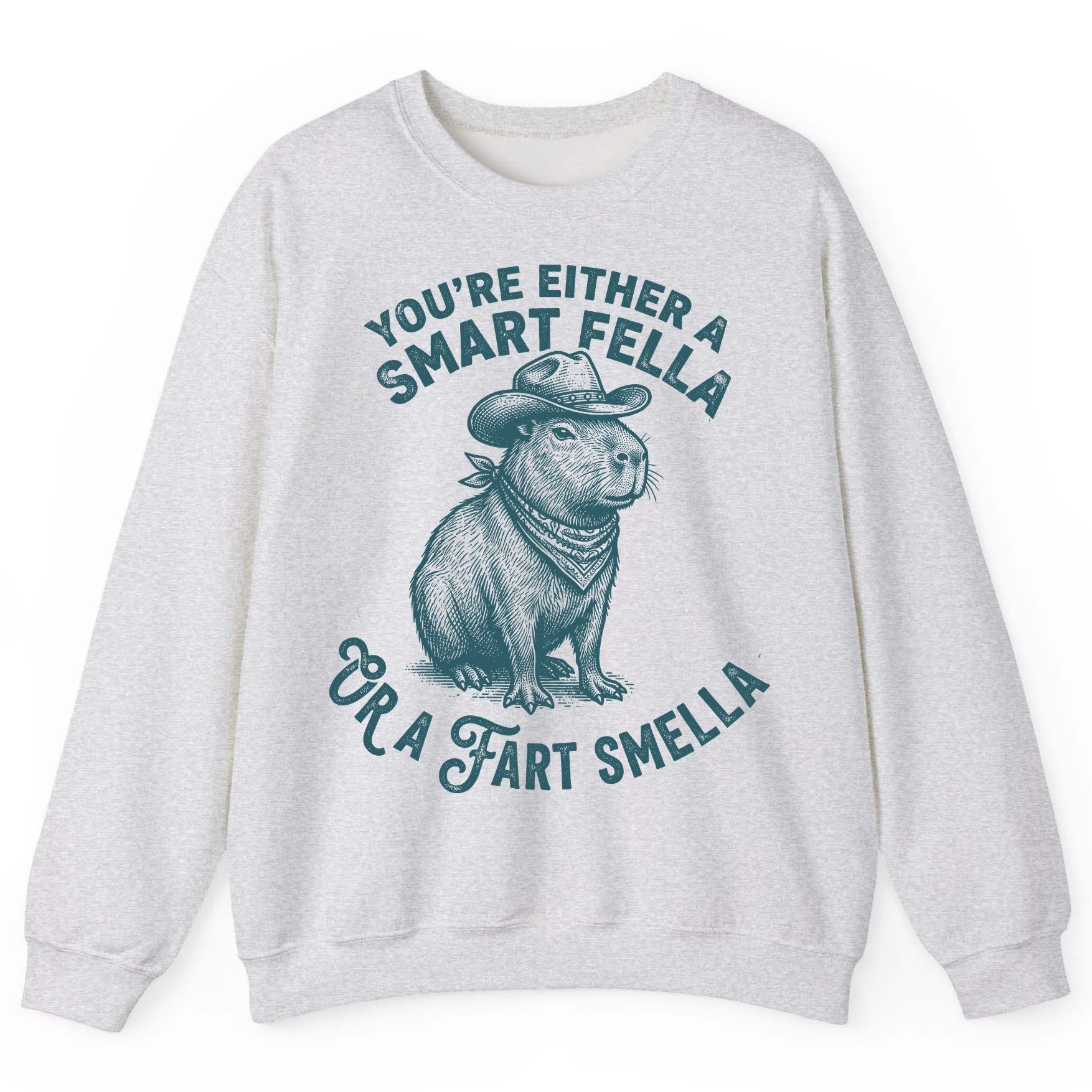 You're Either a Smart Fella or a Fart Smella capybara Sweatshirt Ash product mockup