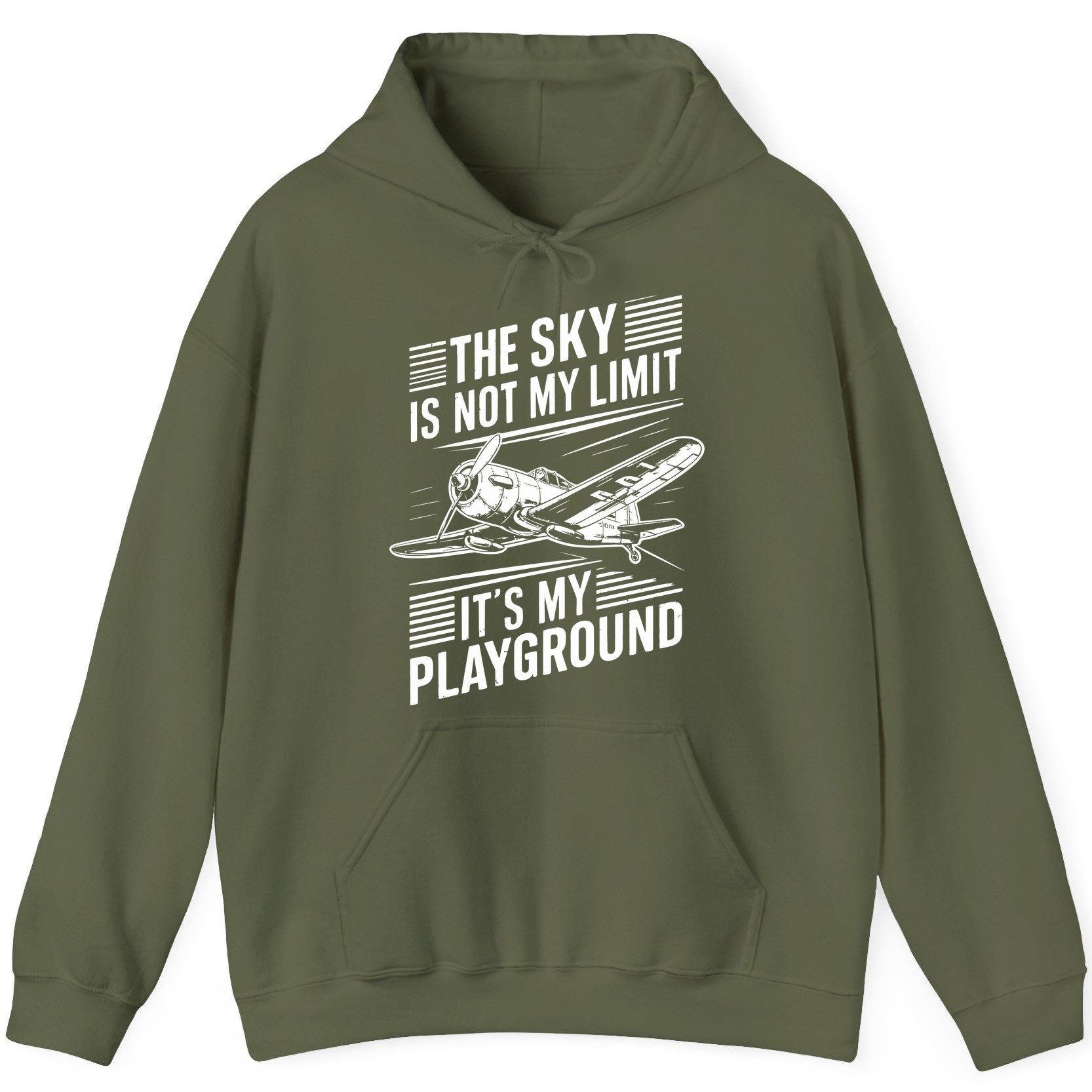 The Sky Is Not My Limit It's My Playground vintage airplane Hoodie Military Green product mockup