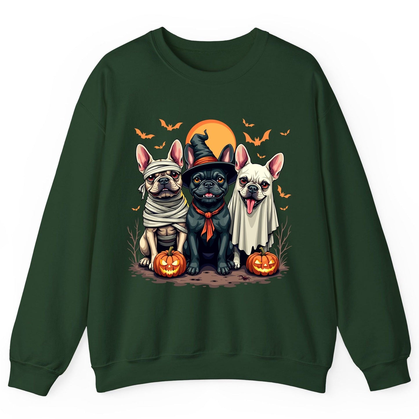 Halloween French Bulldogs Costumes french bulldogs Sweatshirt Forest Green product mockup