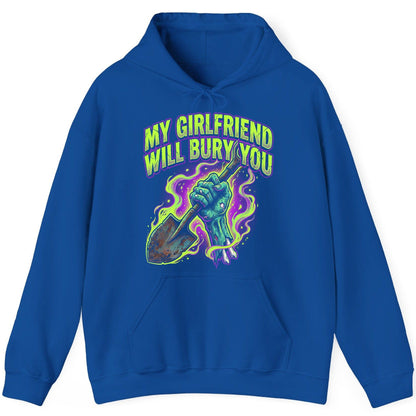 My Girlfriend Will Bury You zombie Hoodie Royal product mockup