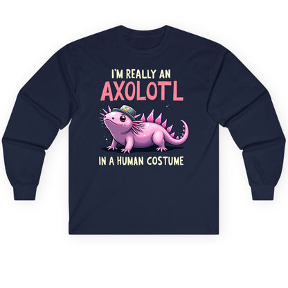 I'm Really an Axolotl in a Human Costume axolotl Long Sleeve Tee Navy product mockup