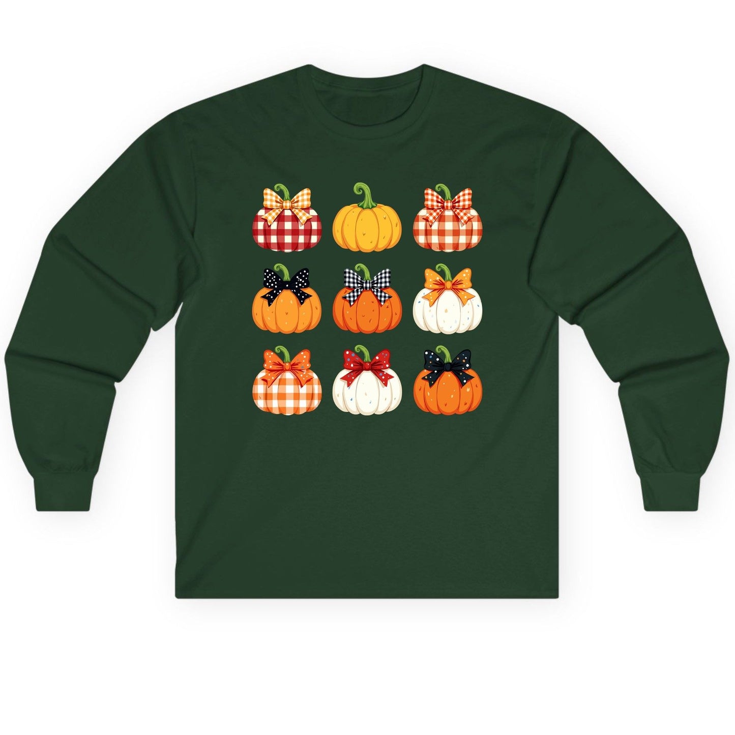 Decorative Fall Pumpkins fall pumpkins Long Sleeve Tee Forest Green product mockup