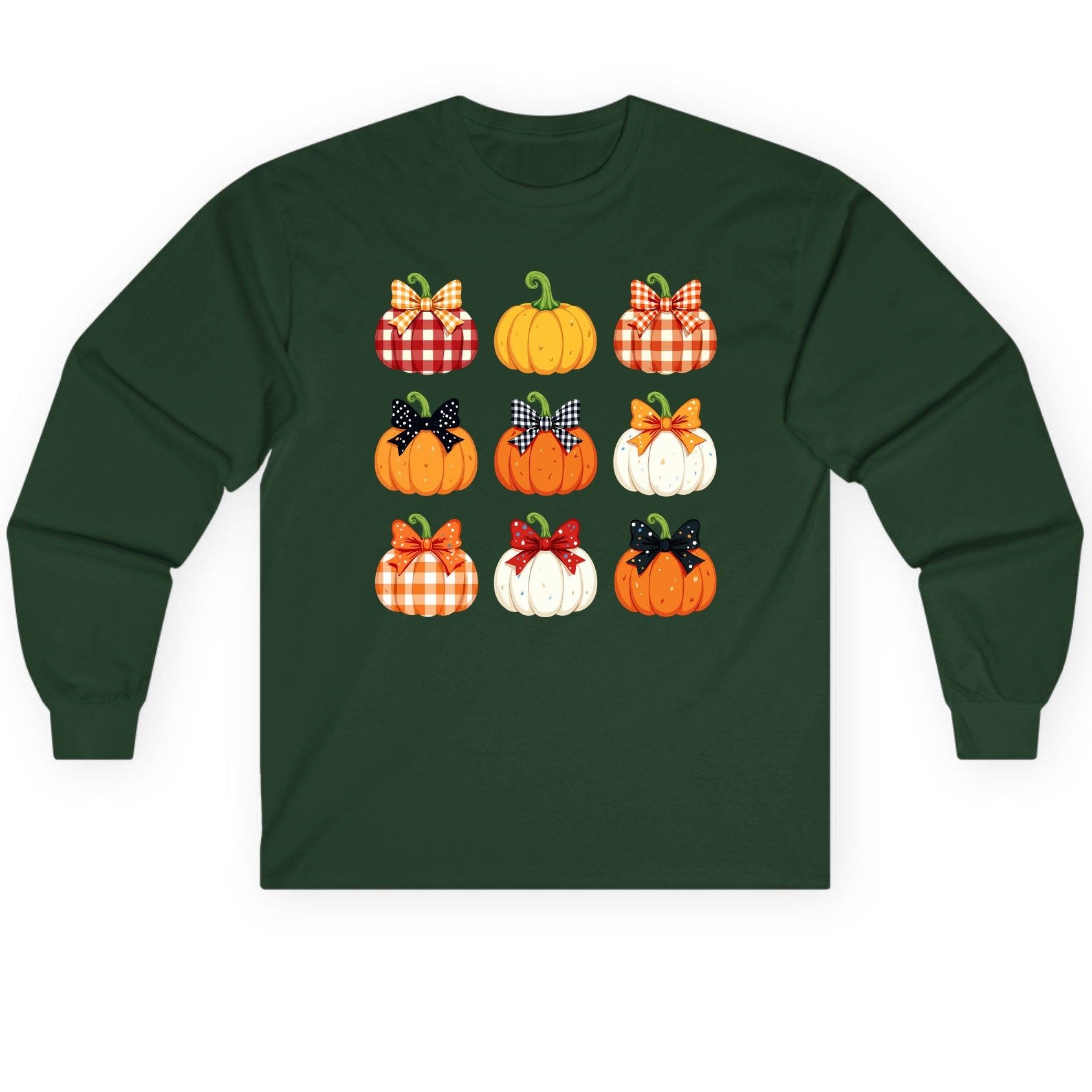 Decorative Fall Pumpkins fall pumpkins Long Sleeve Tee Forest Green product mockup