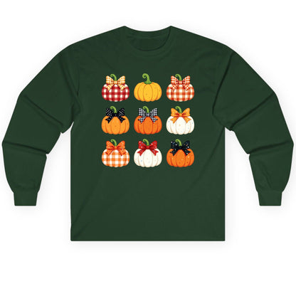 Decorative Fall Pumpkins fall pumpkins Long Sleeve Tee Forest Green product mockup