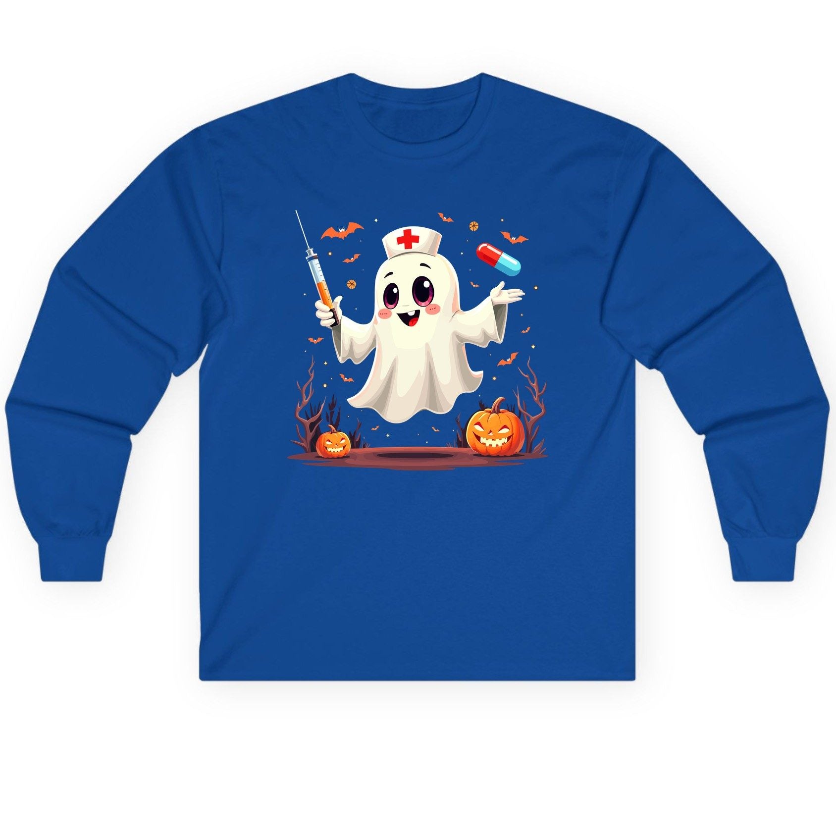 Cute Ghost Nurse Halloween ghost nurse Long Sleeve Tee Royal product mockup