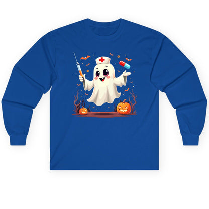 Cute Ghost Nurse Halloween ghost nurse Long Sleeve Tee Royal product mockup
