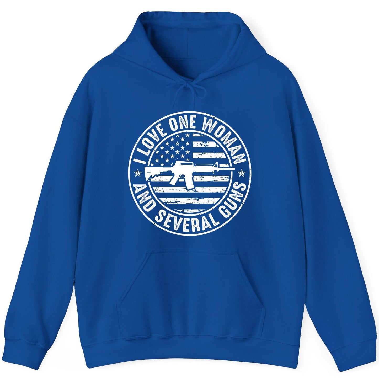 I LOVE ONE WOMAN AND Several GUNS Funny Gun Owners Hoodie - product mockup - Royal