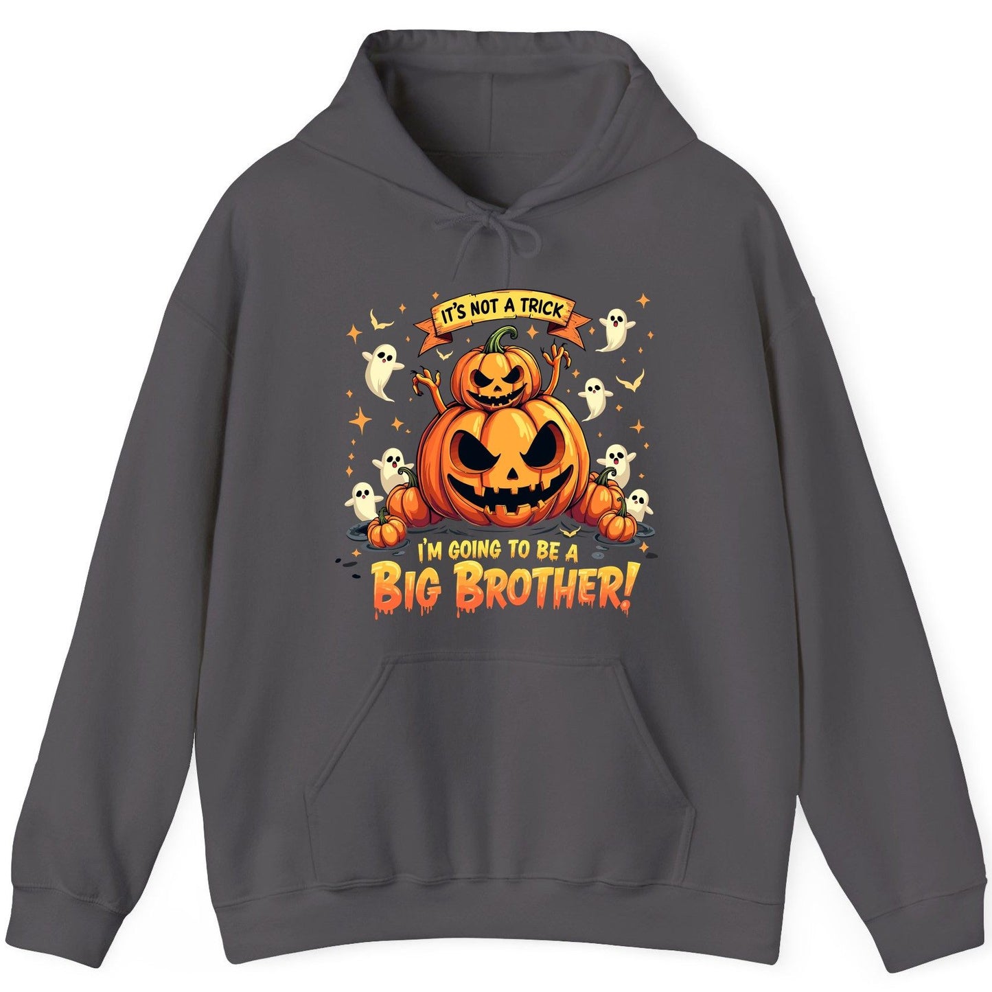It's Not a Trick I'm Going to Be a Big Brother! Halloween big brother announcement Hoodie Charcoal product mockup