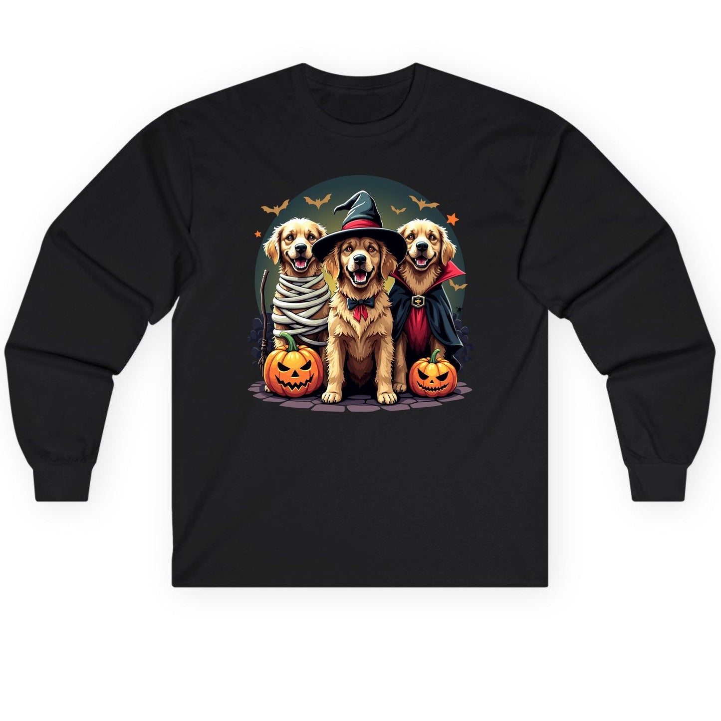 Golden Retriever Halloween Trio golden retriever Long Sleeve Tee Black product mockup