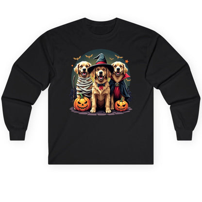 Golden Retriever Halloween Trio golden retriever Long Sleeve Tee Black product mockup