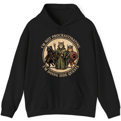 I'm Not Procrastinating I'm Doing Side Quests rpg cats Hoodie Black product mockup