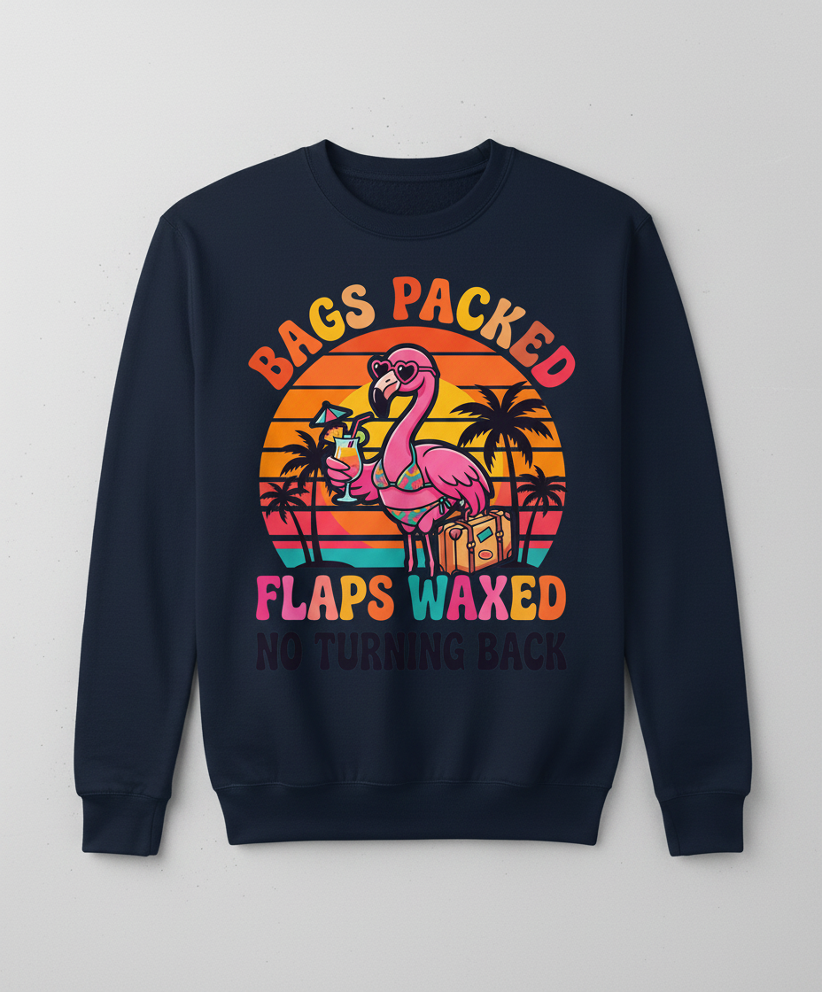 Bags Packed Flaps Waxed Funny Flamingo Vacation Sweatshirt - Navy