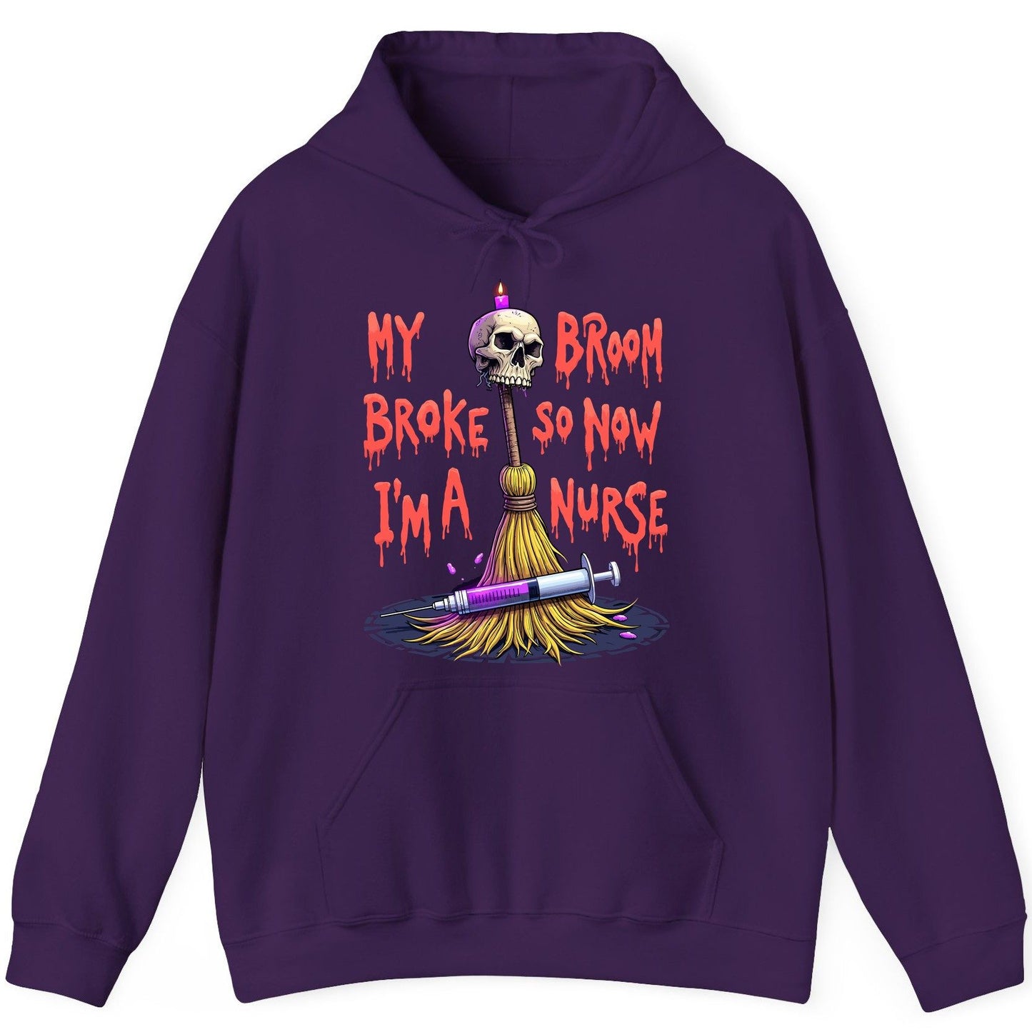 My Broom Broke So Now I'm a Nurse Halloween nurse Hoodie Purple product mockup