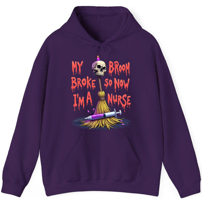 My Broom Broke So Now I'm a Nurse Halloween nurse Hoodie Purple product mockup
