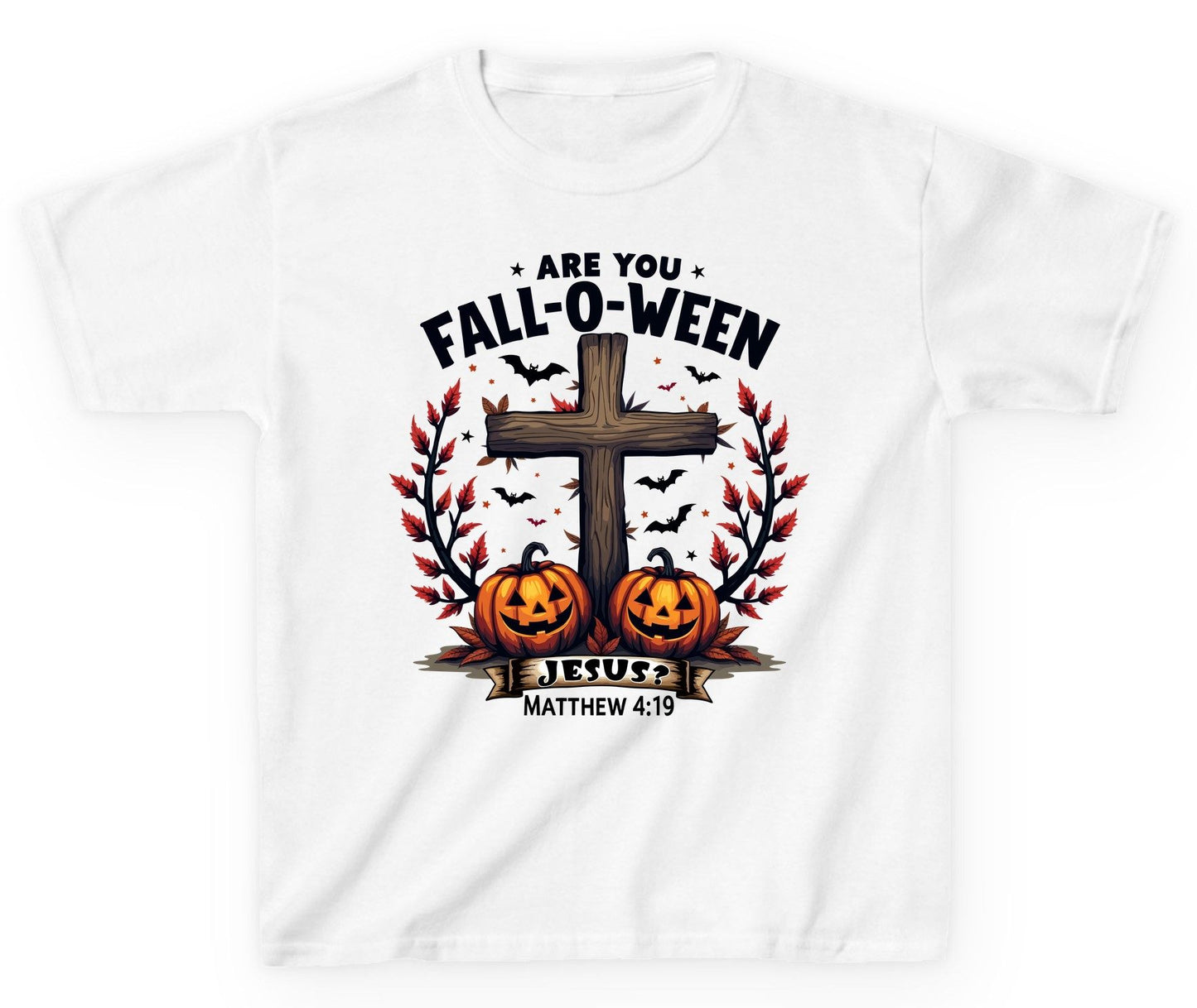 Are You Fall-O-Ween Jesus? christian Halloween Youth T-Shirt White product mockup