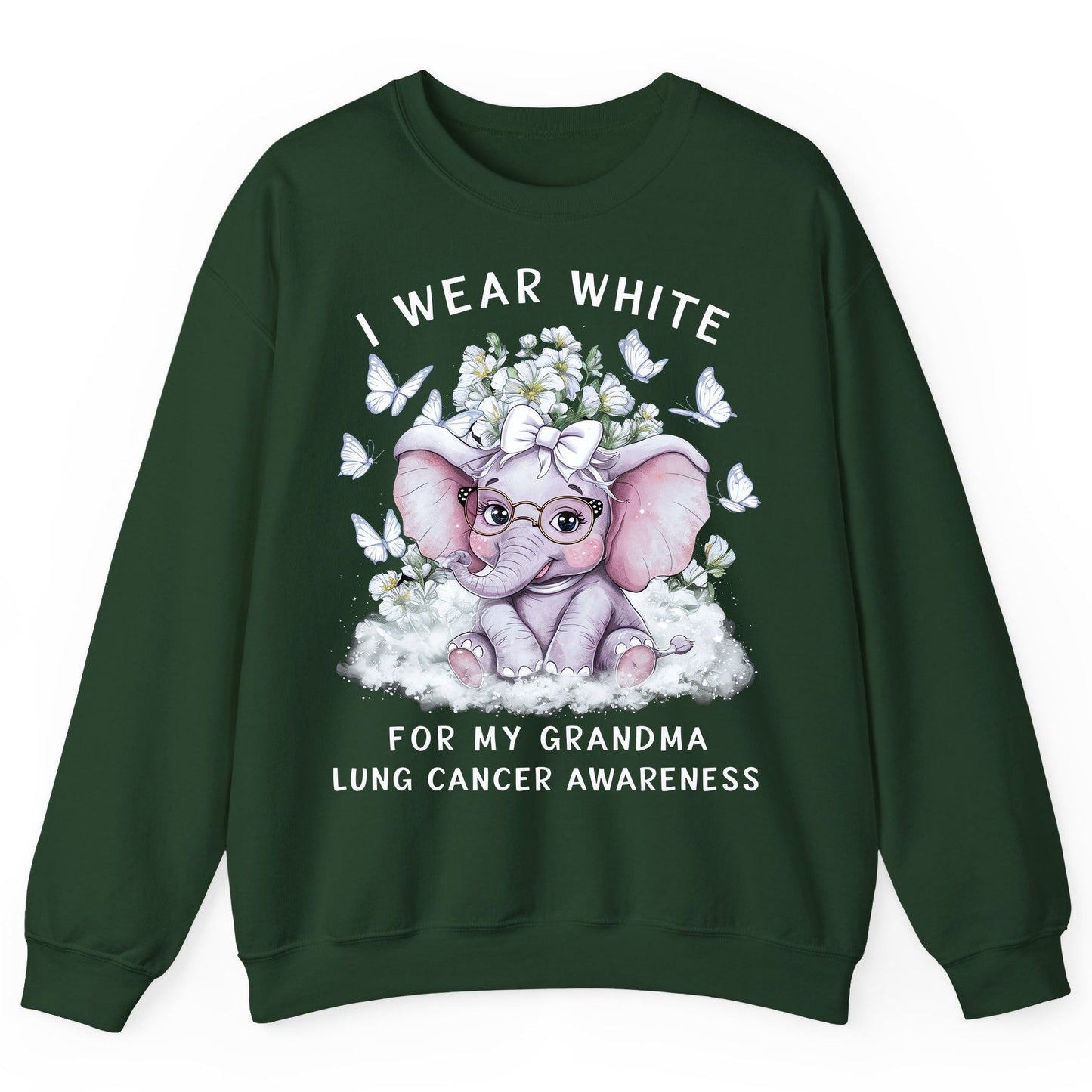 I Wear White for My Grandma Lung Cancer Awareness lung cancer awareness Sweatshirt Forest Green product mockup