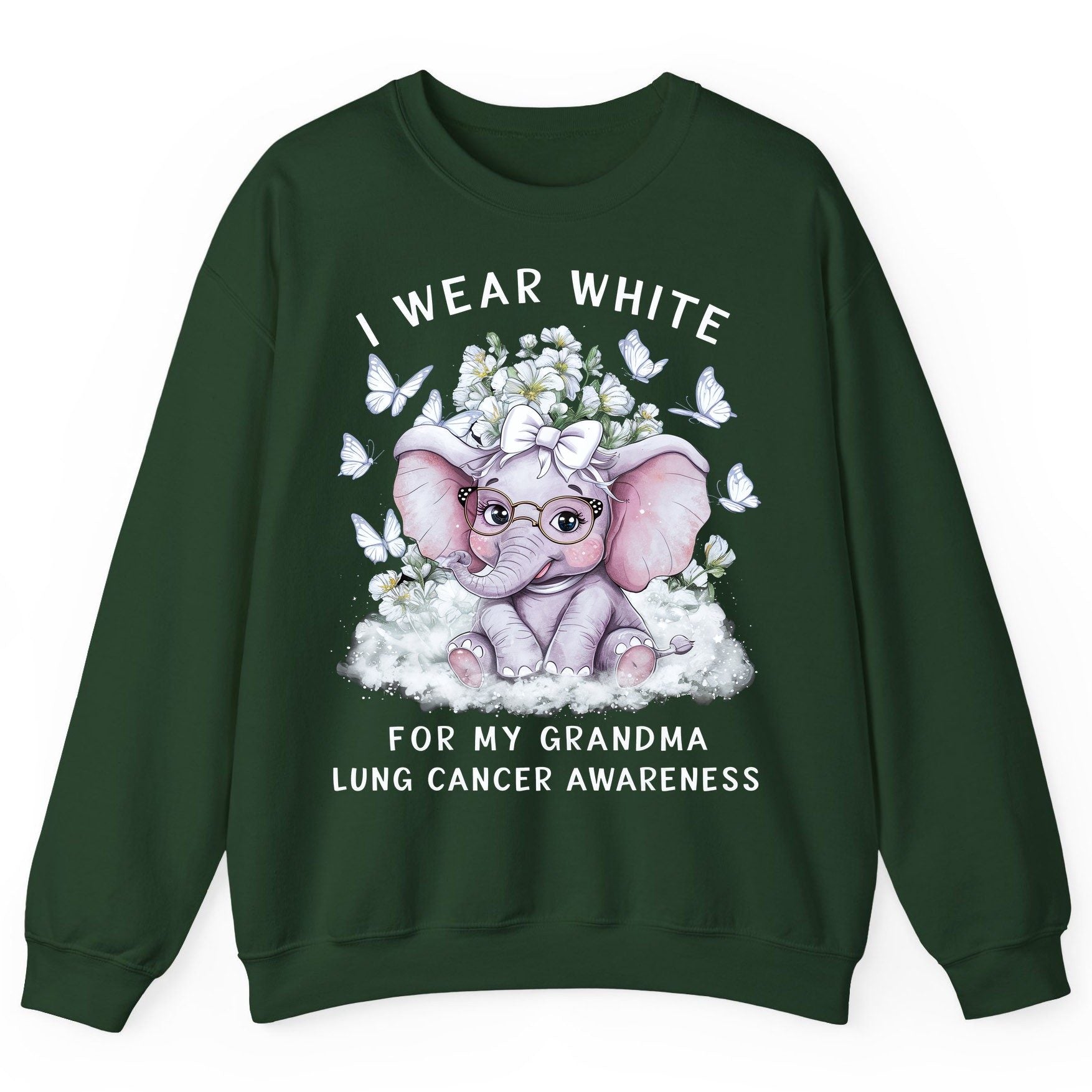 I Wear White for My Grandma Lung Cancer Awareness lung cancer awareness Sweatshirt Forest Green product mockup