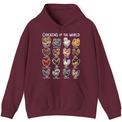 Chickens of the World chicken breeds Hoodie Maroon product mockup